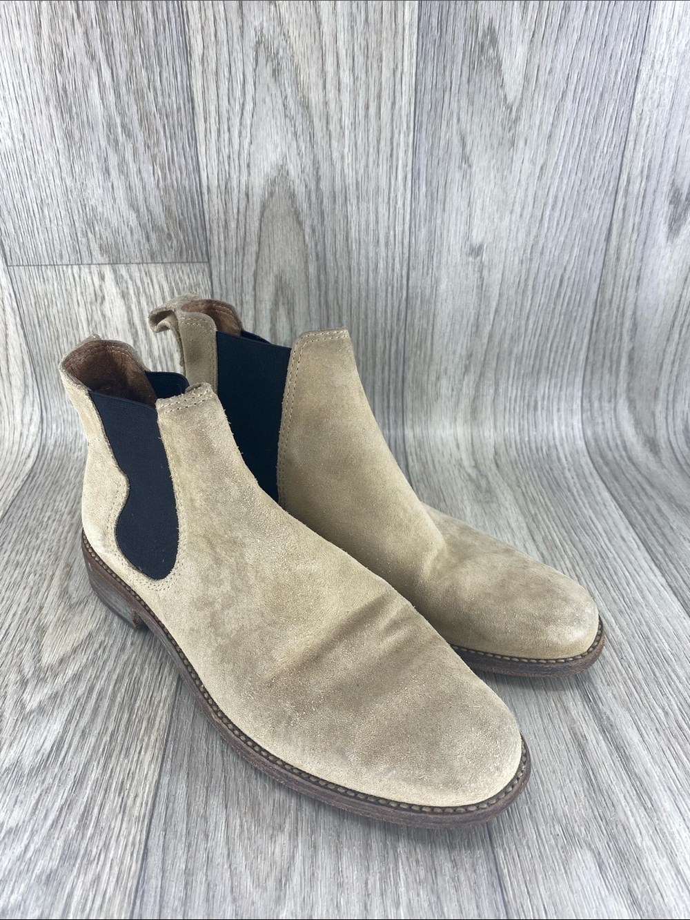 Madewell Beige Suede Chelsea Boots with Black Elastic Panels